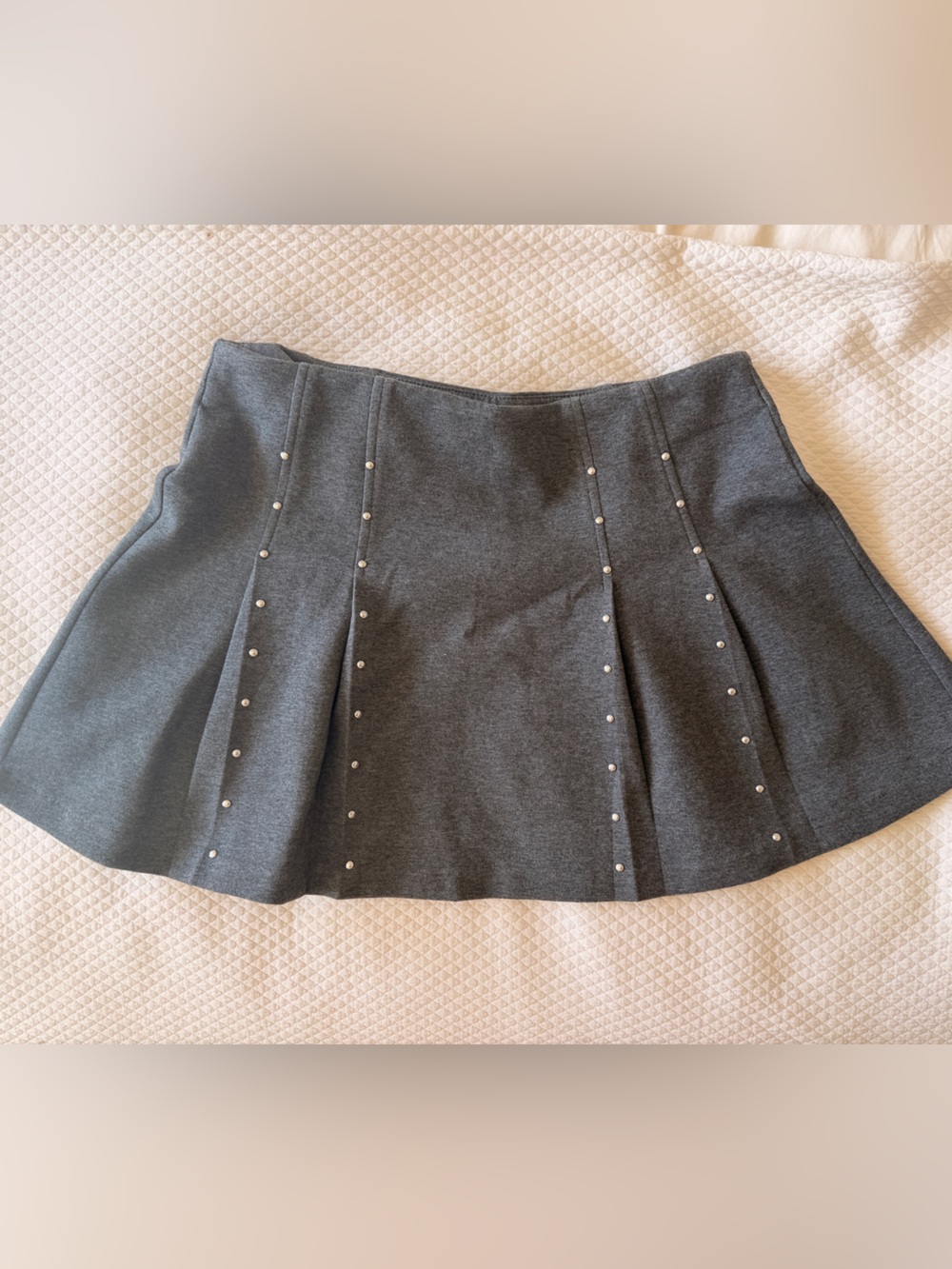 Mango Dark Gray Skater Mini Skirt with Stud Trim